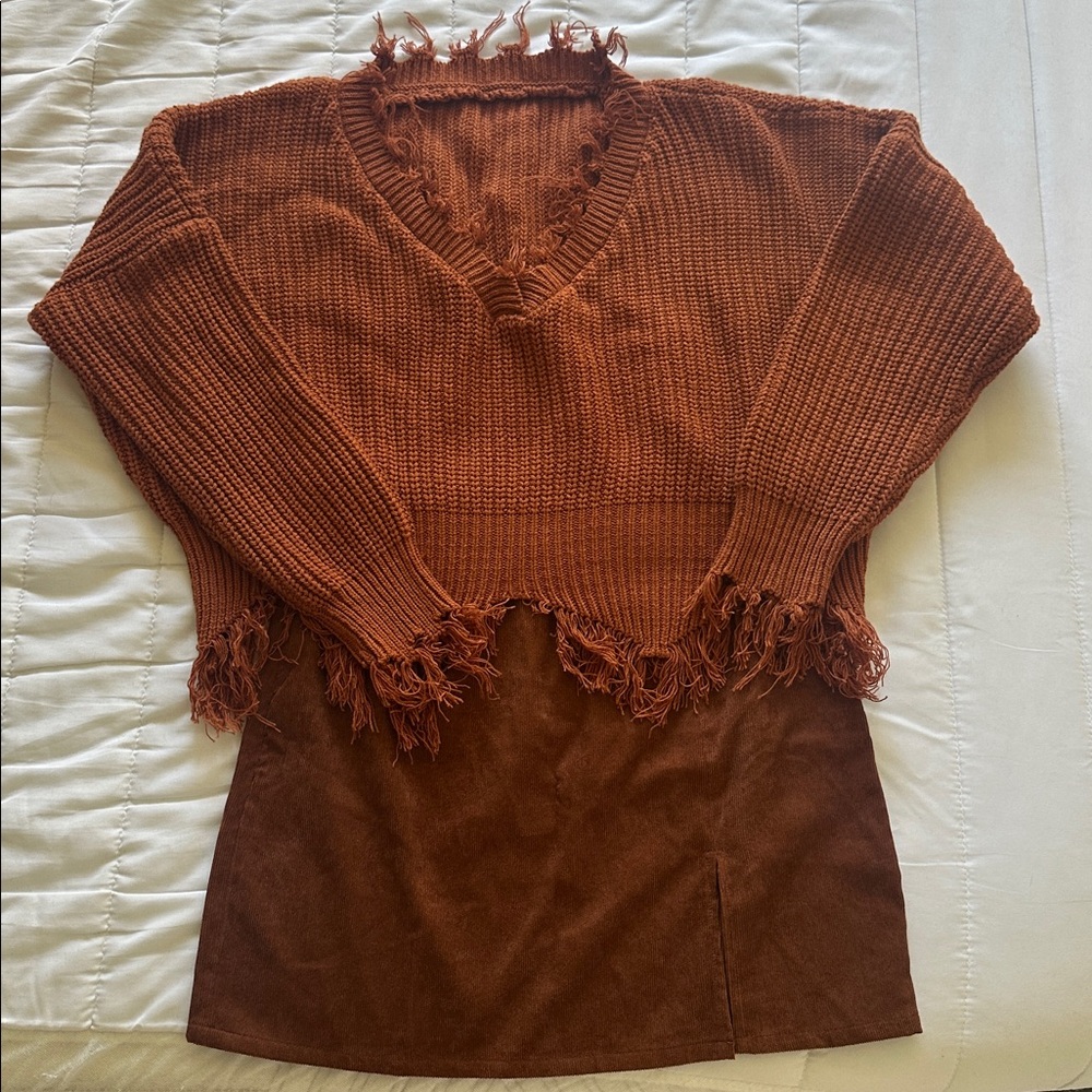 SHEIN Rust Knit Sweater and mini skirt, cute fall outfit, size M, EUC